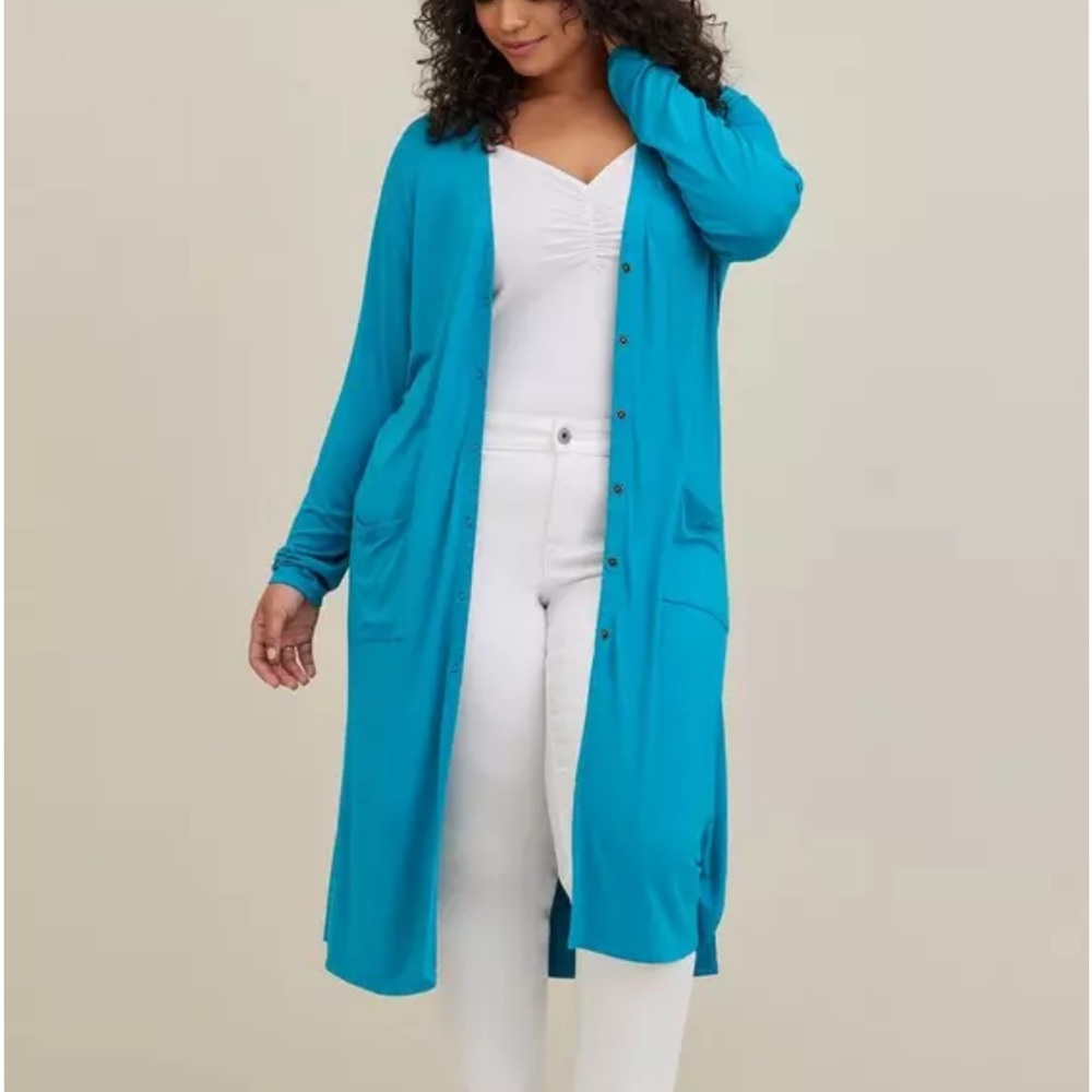 NWT Torrid Super Soft Longline Cardigan Button-Front Duster S Blue sz 2 18/20